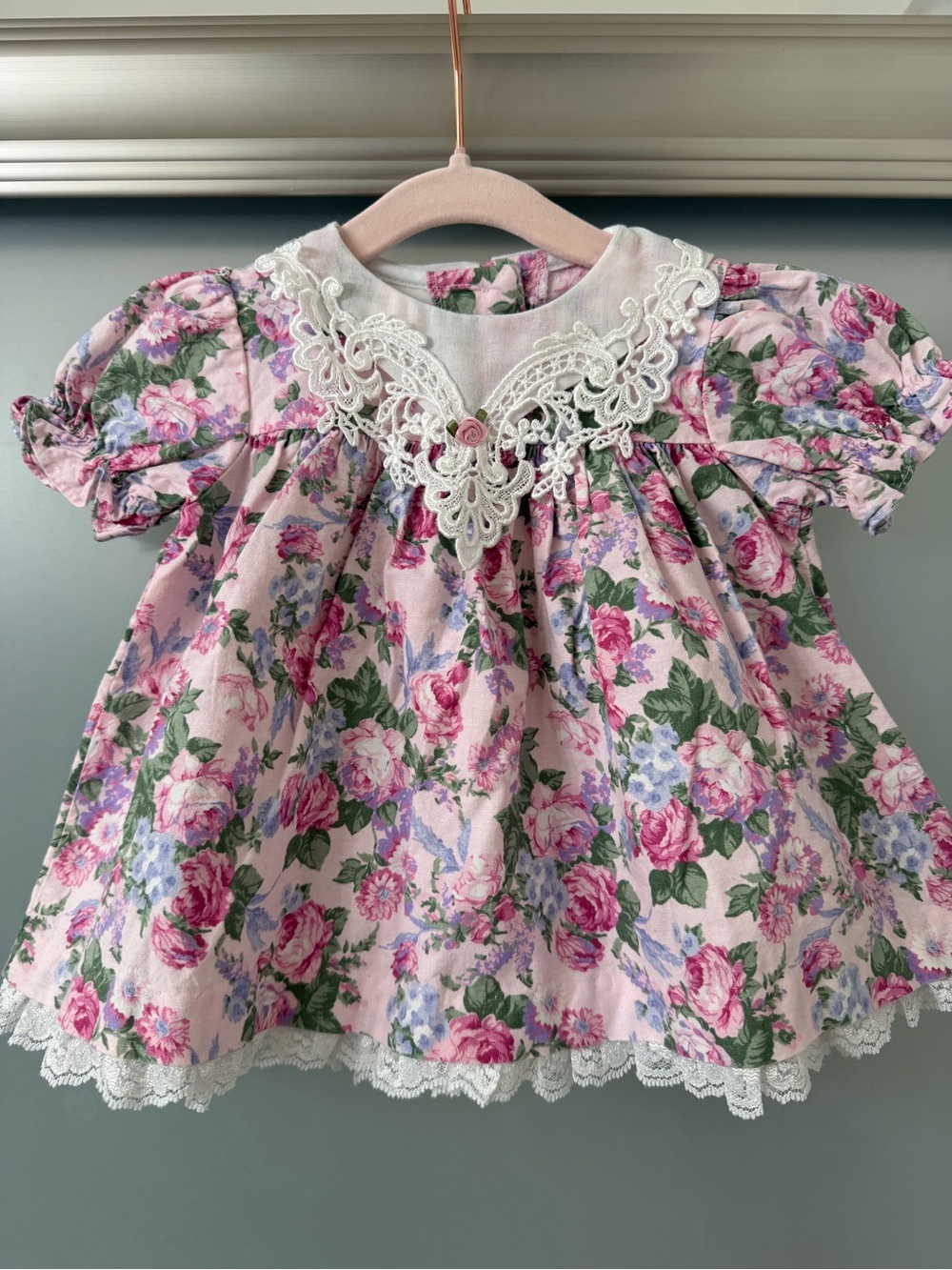 Vintage 90’s Carter’s Pink Floral Lace Baby Dress